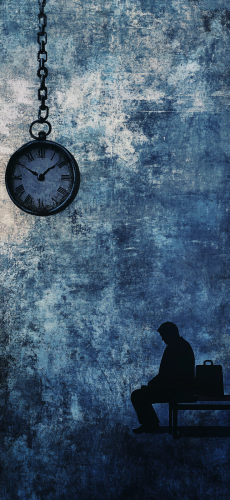 A Broken Clock, Silhouette on Bench