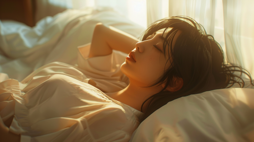 A Calm Japanese Woman Sleeping Peacefully in Bed