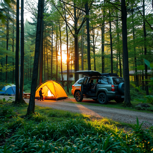 A Camping Trip in the Forest with Car