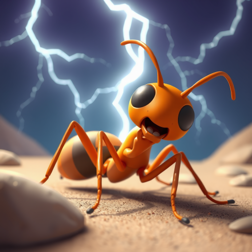 A Cartoon Ant Struck by Lightning in Sky