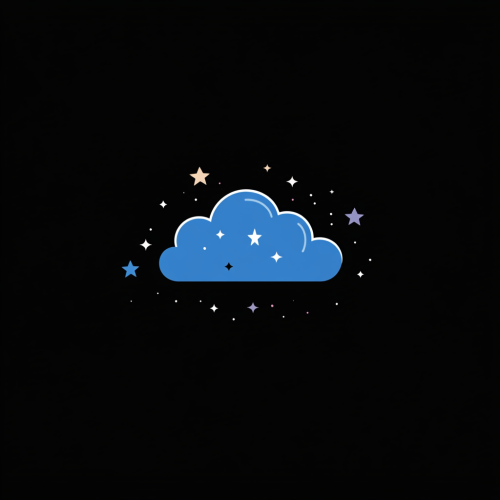 A Cartoon Logo of Blue Cloud with Stars