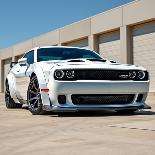 A Cartoony White Dodge Hellcat SRT Widebody