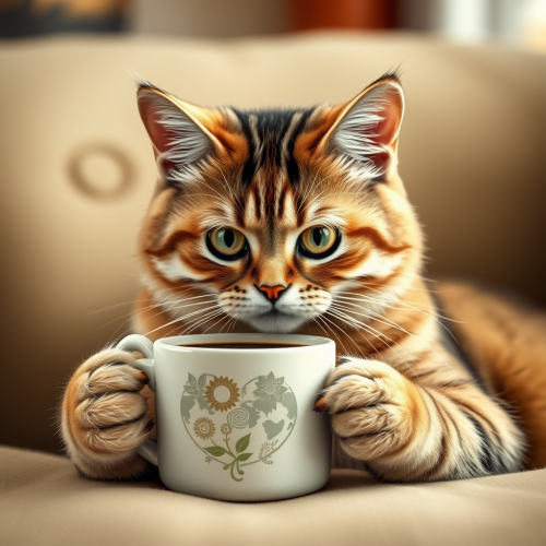 A Cat Holding a Coffee Mug