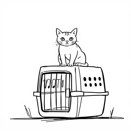 A Cat Sitting on Its Carrier Sketch