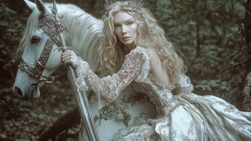 A Centaur-like Woman in Woods with Silver Sword