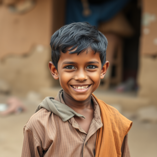 A Cheerful Indian Village Boy in Clothes
