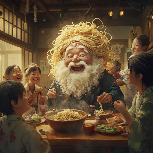 A Cheerful Noodle-Haired Grandfather's Japanese Cooking Party