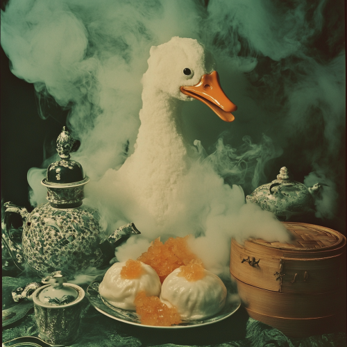 A Chinese bun creature with a mandarin duck