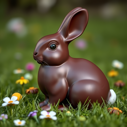 A Chocolate Bunny Resting on the Grass