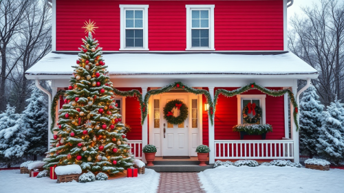A Christmas House with Many Trees