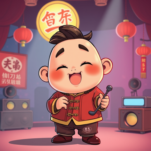 A Chubby Chinese Boy in Karaoke Cartoon