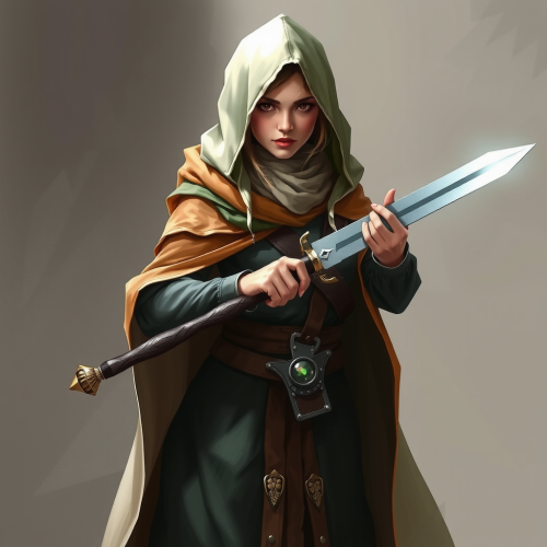 A Cloaked Female Monk With Daggers