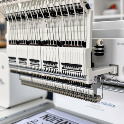 A Close-Up of Industrial Four-Head Embroidery Machine