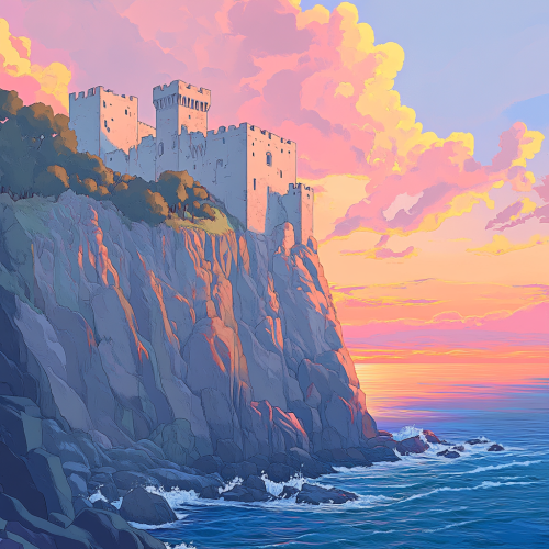 A Colorful Castle on Cliff by Sea