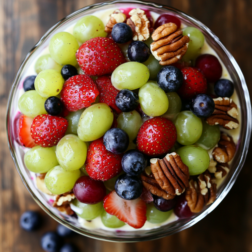 A Colorful Grape Salad with Berries and Pecans