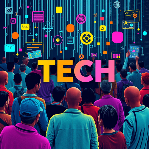 A Colorful Graphic Displaying Tech-Focused Individuals