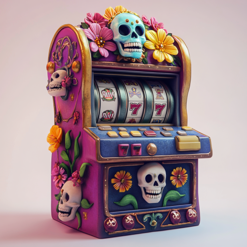 A Colorful Skull Slot Machine in Pixar Style