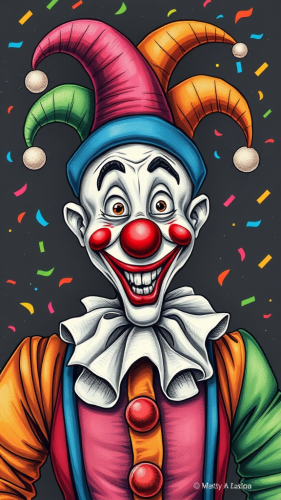 A Comical Clown Amidst Colourful Confetti