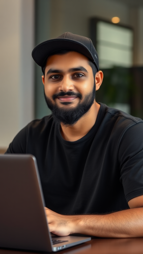 A Confident Indian Man Sitting with Laptop
