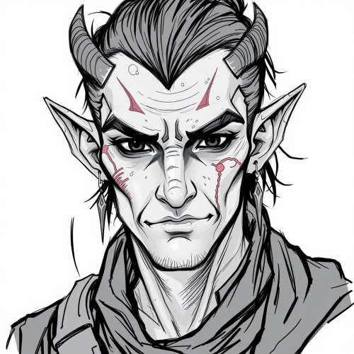 A Confident Tiefling Rogue with Earrings and Scars