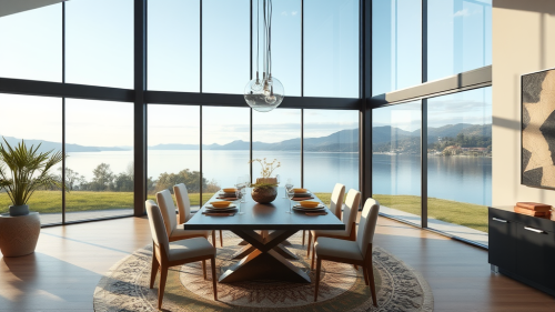 A Contemporary Dining Room Overlooking a Lake