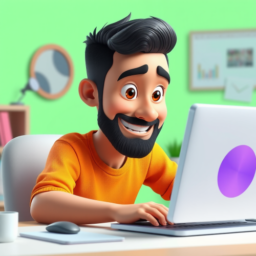 A Content Hispanic Man Working Happily on Computer