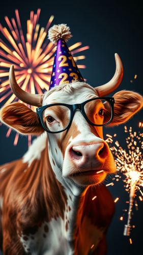 A Cool Cow Celebrating New Year's Eve