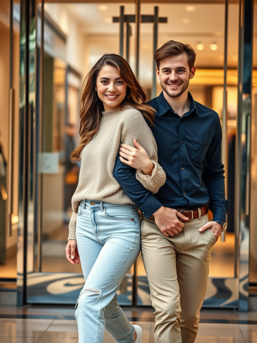 A Couple's Stylish Walk Through a Luxurious Mall