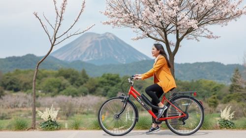 A Couple Bicycling by Blooming Plum Blossoms in Cheongmyeong