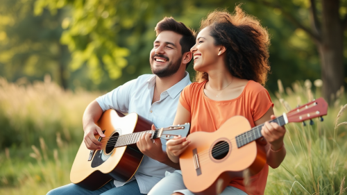 A Couple Enjoying Music in Nature Together