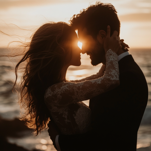A Couple Kissing at Sunset Beach