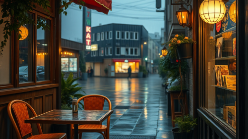 A Cozy Cafe in the Rainy Weather