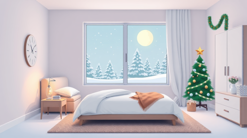 A Cozy Christmas Decorated Minimalist Bedroom