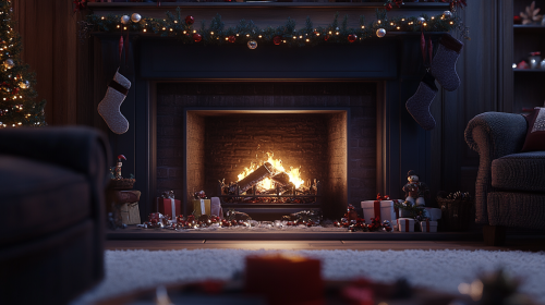 A Cozy Christmas Living Room Fireplace Scene A Cozy Christmas Living Room Fireplace Scene