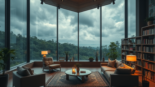 A Cozy Japapi Style Home Library Interior