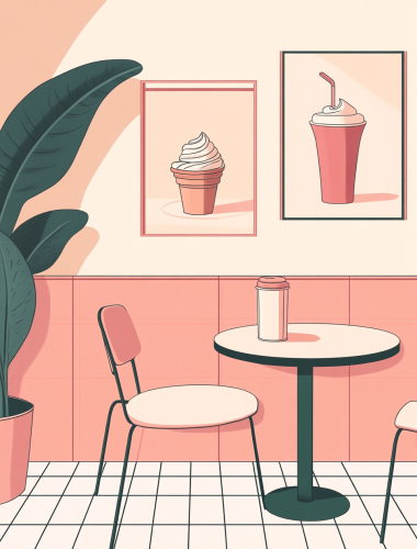 A Cozy Retro Cafe with Ice Cream and Coffee