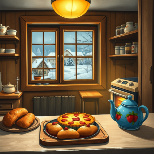 A Cozy Winter Kitchen with Fresh Baked Foods