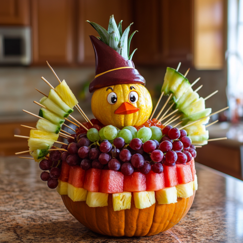 A Creative Thanksgiving Turkey Fruit Arrangement Display