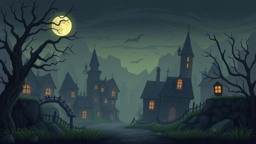 A Creepy Town Background for 2D Platformer