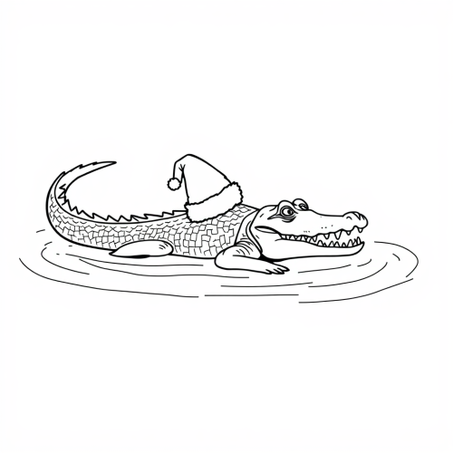 A Crocodile Wearing Santa Hat in a River A Crocodile Wearing Santa Hat in a River