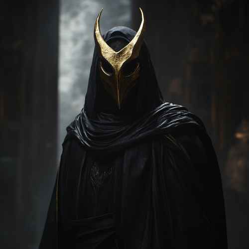 A Cultist in Black Robes with Golden Devil Mask