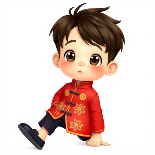 A Curious Chinese Boy in Traditional Attire