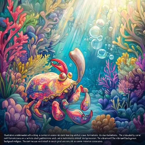 A Curious Crab with Chicken Drum in Coral Reef