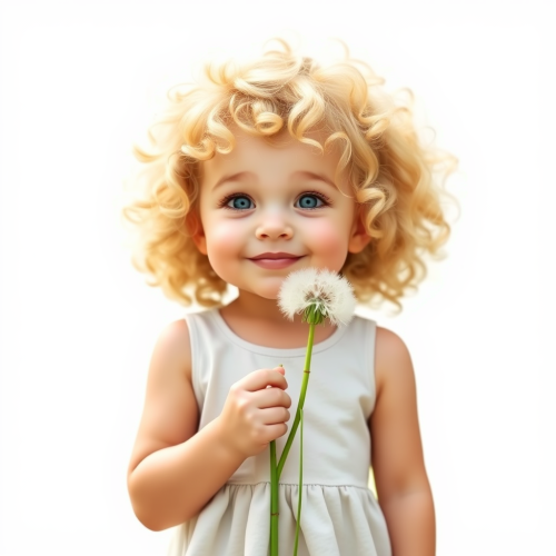 A Curly Girl Smiling and Blowing Dandelion