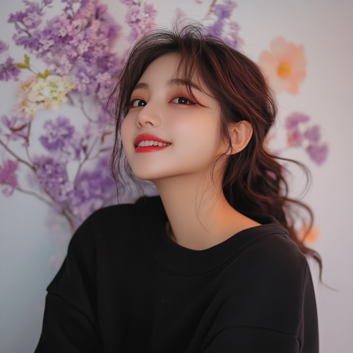 A Cute Asian Girl Smiling in Lavender Field