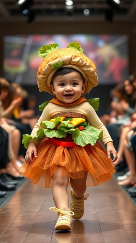 A Cute Baby in Burger-Inspired Outfit Strutting
