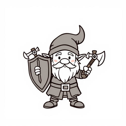 A Cute Cartoon Dwarf with Shield and Axe