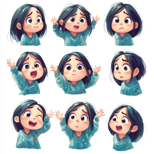 A Cute Chinese Girl in Playful Expressions