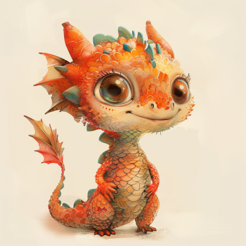 A Cute Dragon Standing in Fairybook Style