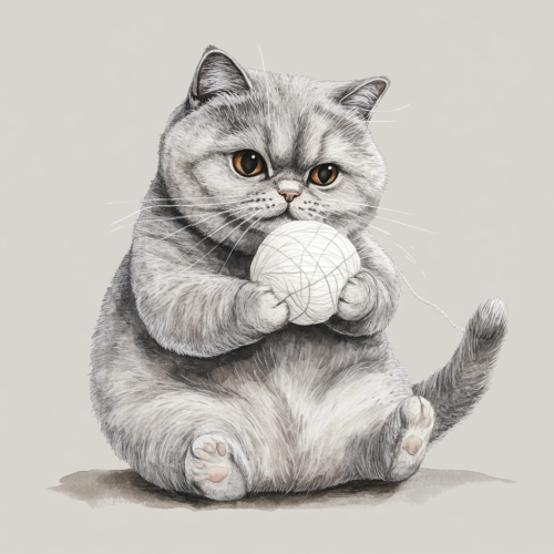 A Cute Fat Gray British Cat Playing Joyfully